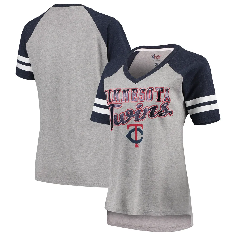 Women's Cleveland Indians G-III 4Her by Carl Banks Heathered Gray/Navy Goal  Line V-Neck Raglan T-Shirt