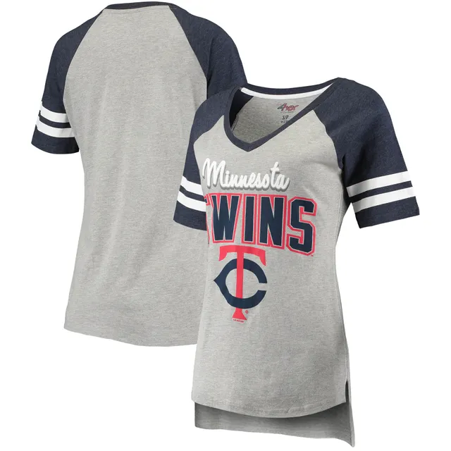 Lids Cleveland Indians G-III 4Her by Carl Banks Women's Goal Line Raglan  V-Neck T-Shirt - Heathered Gray/Navy