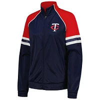 Veste de survêtement entièrement zippée G-III 4Her par Carl Banks pour femmes, bleu marine, Minnesota Twins, First Place Raglan