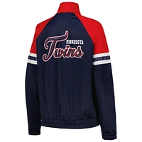 Veste de survêtement entièrement zippée G-III 4Her par Carl Banks pour femmes, bleu marine, Minnesota Twins, First Place Raglan