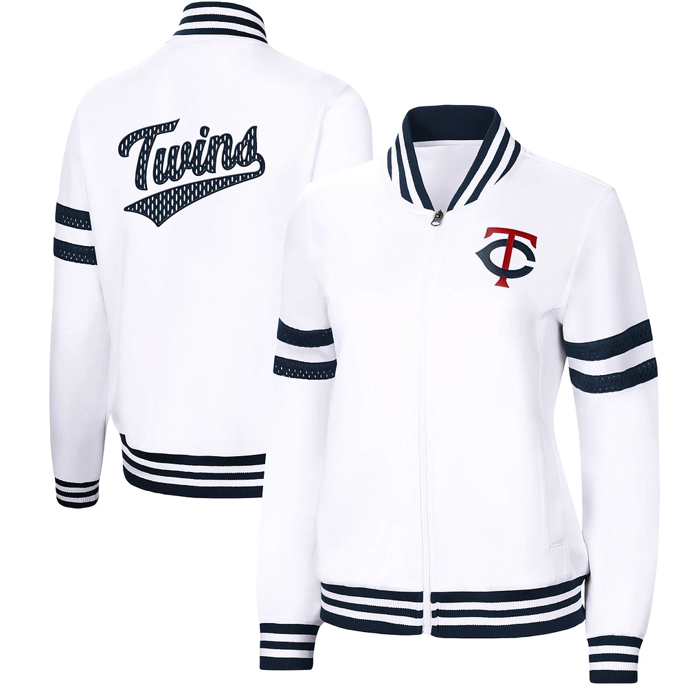 Veste de survêtement entièrement zippée d'avant-match G-III 4Her par Carl Banks pour femmes, blanche, Minnesota Twins