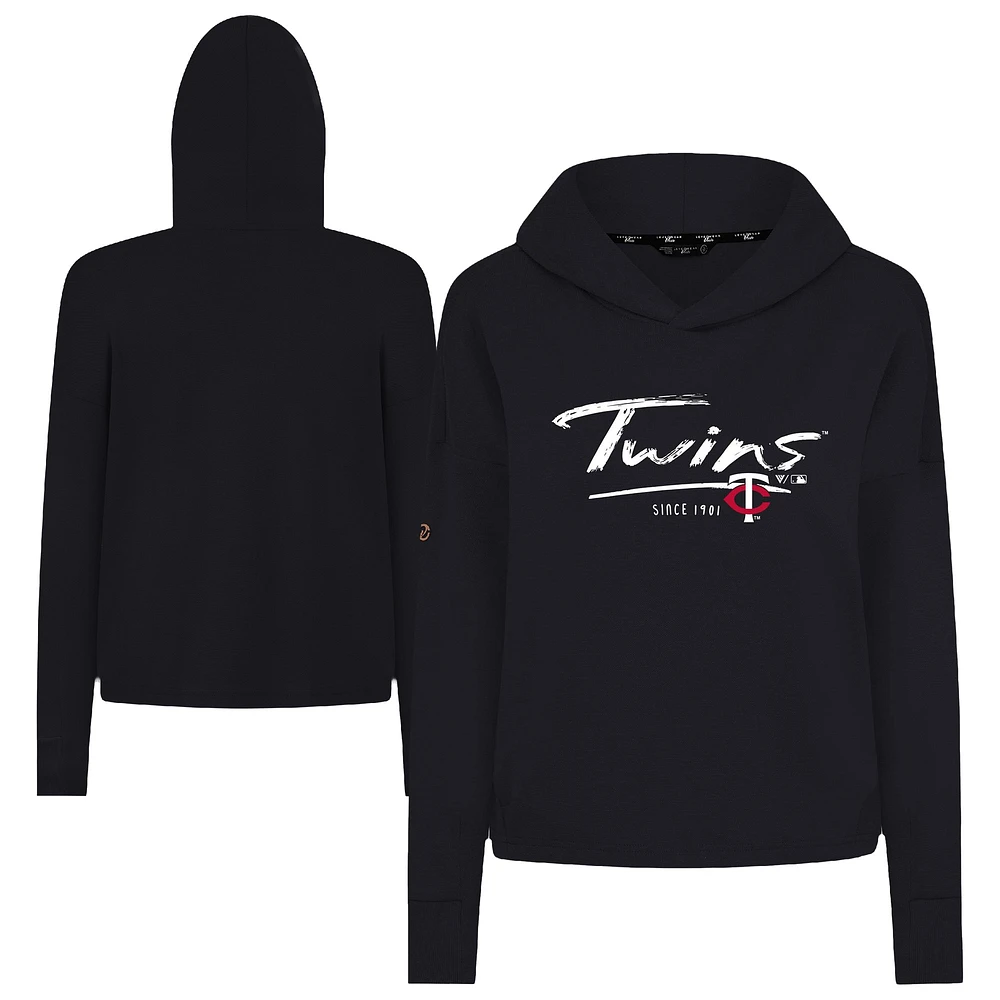 Women's Levelwear Black Minnesota Twins Accolade Sweet Express Cropped Tri-Blend Pullover Hoodie