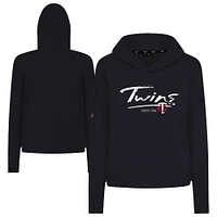 Women's Levelwear Black Minnesota Twins Accolade Sweet Express Cropped Tri-Blend Pullover Hoodie