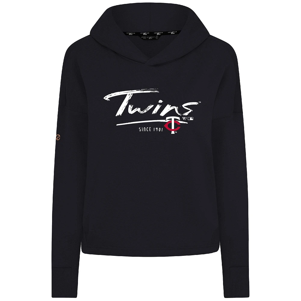 Women's Levelwear Black Minnesota Twins Accolade Sweet Express Cropped Tri-Blend Pullover Hoodie