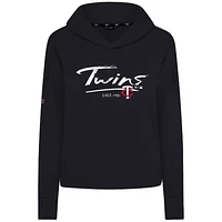 Women's Levelwear Black Minnesota Twins Accolade Sweet Express Cropped Tri-Blend Pullover Hoodie