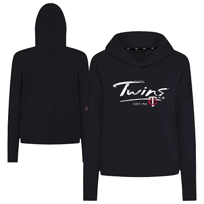 Women's Levelwear Black Minnesota Twins Accolade Sweet Express Cropped Tri-Blend Pullover Hoodie