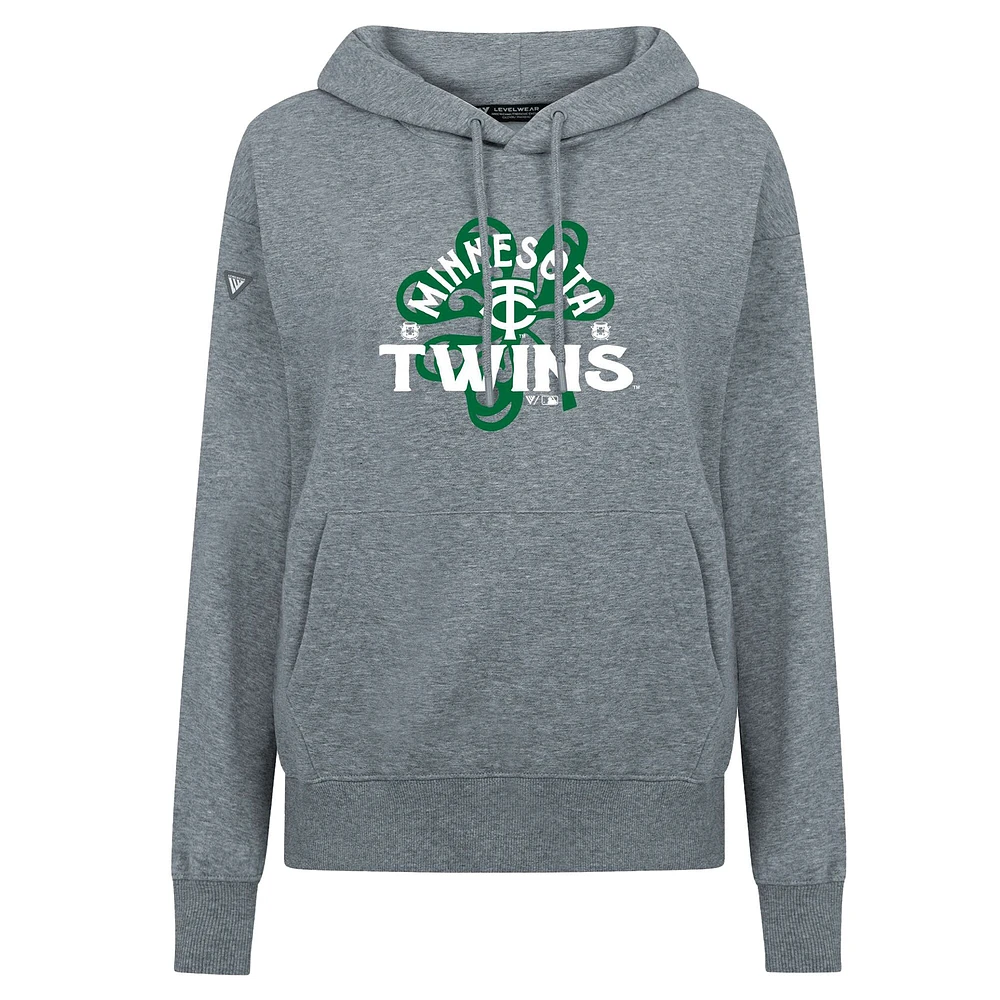 Women's Levelwear  Gray Minnesota Twins St. Patrick's Day Adorn Shamrock Pullover Hoodie