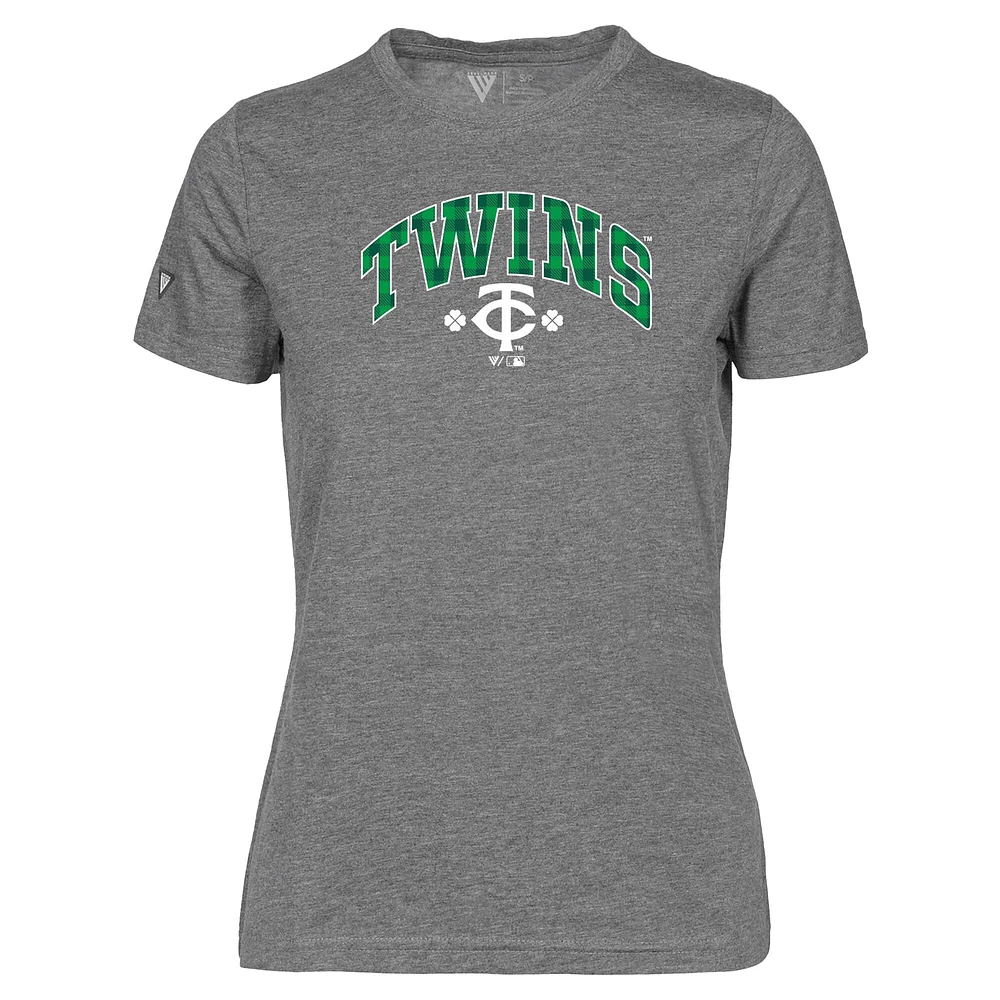 T-shirt à carreaux Maddox pour la Saint-Patrick des Minnesota Twins femme, gris, Levelwear