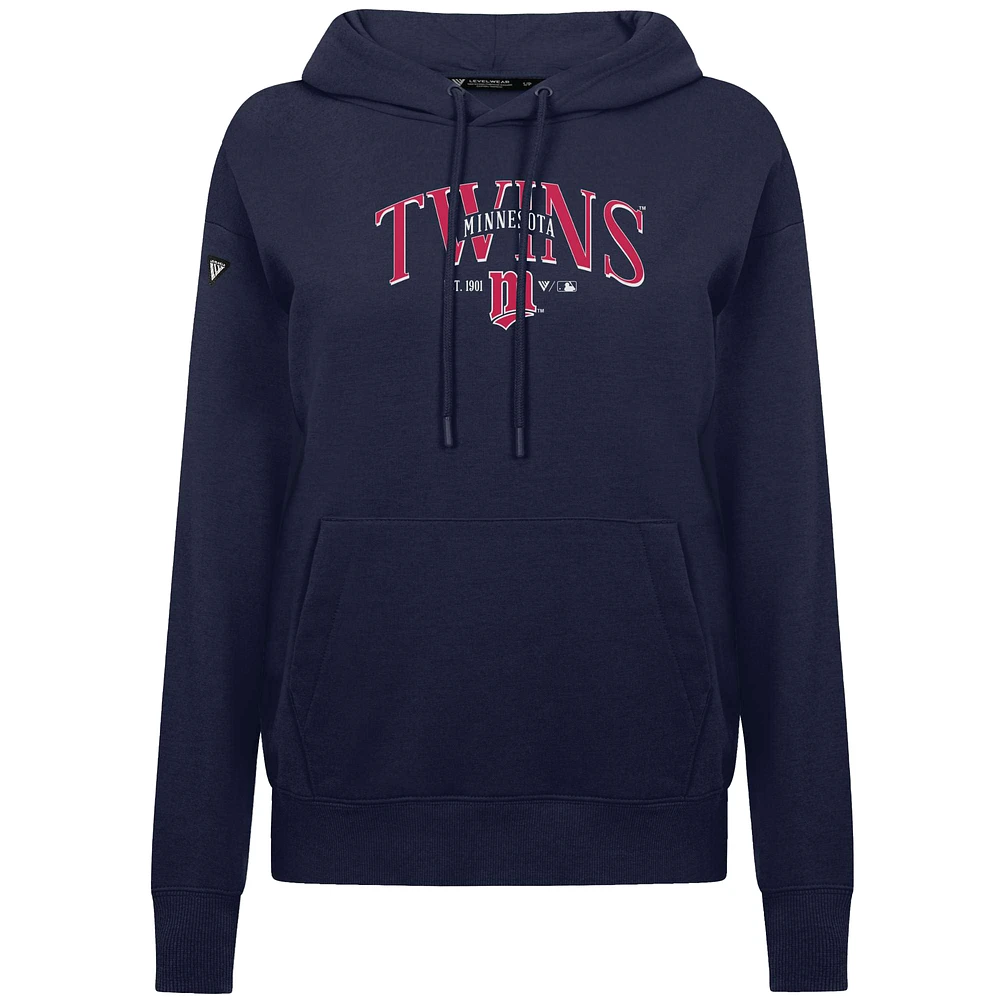 Women's Levelwear Navy Minnesota Twins  Adorn Throwback Spellout Pullover Hoodie