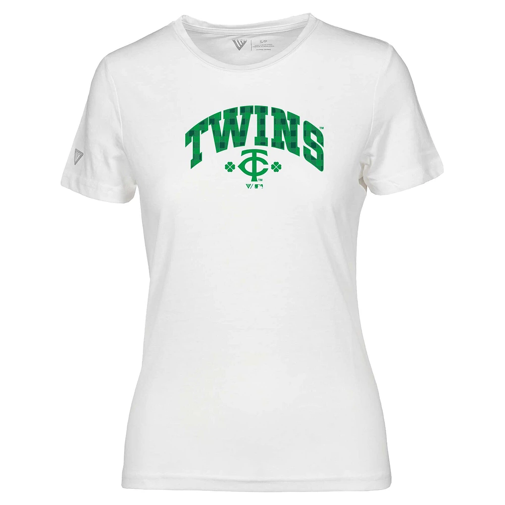 Women's Levelwear White Minnesota Twins St. Patrick's Day Maddox Plaid T-Shirt
