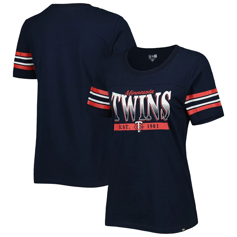 T-shirt à rayures pour femme Minnesota Twins Team New Era bleu marine