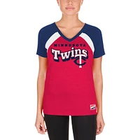 T-shirt raglan chiné à col en V rouge Minnesota Twins New Era pour femme