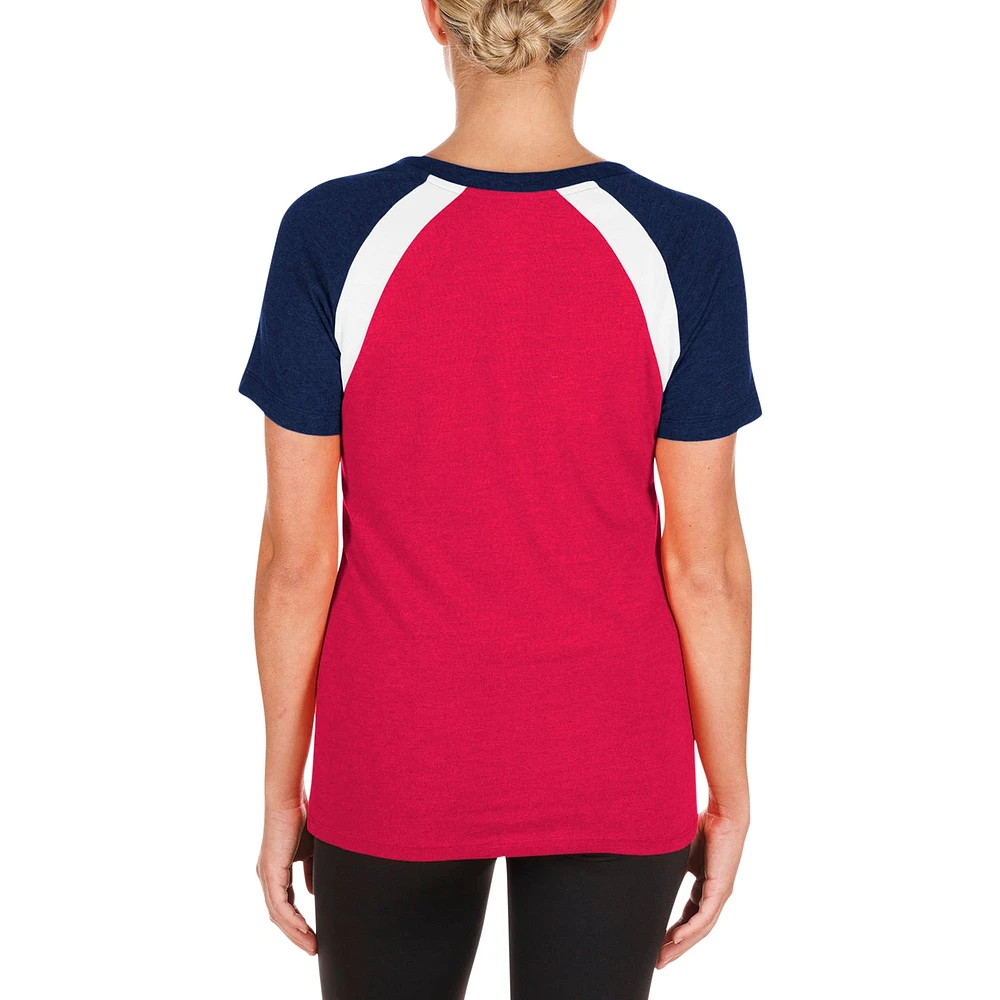 T-shirt raglan chiné à col en V rouge Minnesota Twins New Era pour femme