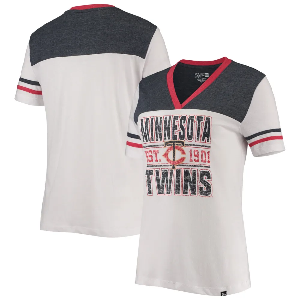 Lids Minnesota Twins New Era Women's Colorblock V-Neck T-Shirt -  White/Heathered Navy