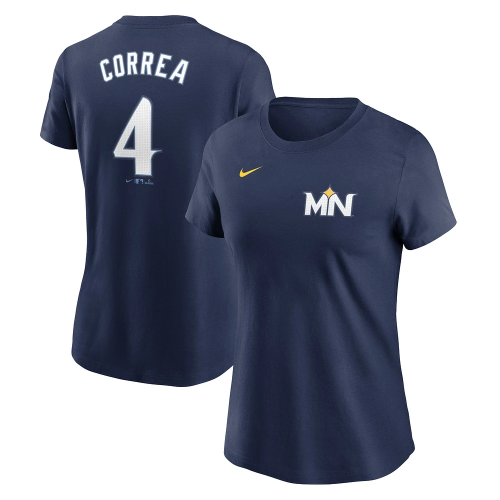 T-shirt avec nom et numéro Nike Carlos Correa pour femmes, bleu marine, Minnesota Twins 2024 City Connect Fuse