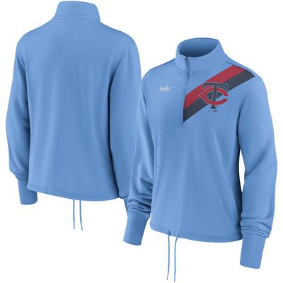 Women's Nike Light Blue Minnesota Twins 1965 Cooperstown Collection Rewind Stripe Performance Half-Zip Pullover