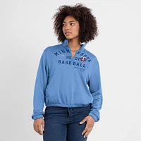 Sweat-shirt semi-court à demi-zip et ourlet bulle Nike bleu clair Minnesota Twins Rewind Splice pour femme