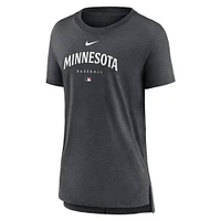 Women's Nike Minnesota Twins Heather Charcoal Authentic Collection Early Work Tri-Blend T-Shirt