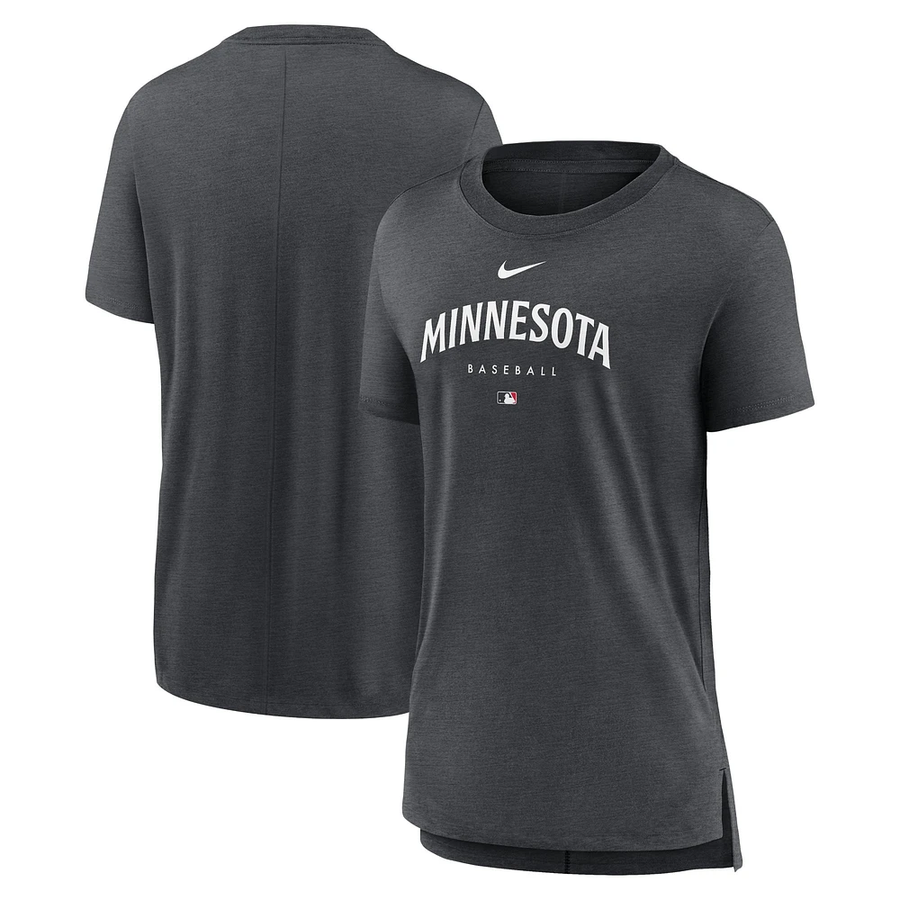 T-shirt Nike Minnesota Twins Heather Charcoal Authentic Collection Early Work en trois mélanges pour femme