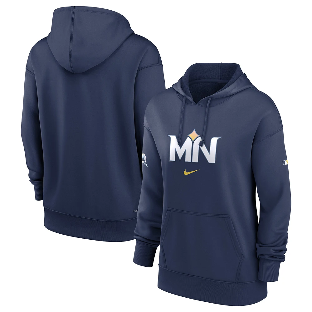 Women's Nike Navy Minnesota Twins 2024 City Connect Authentic Collection Practice Pullover Hoodie