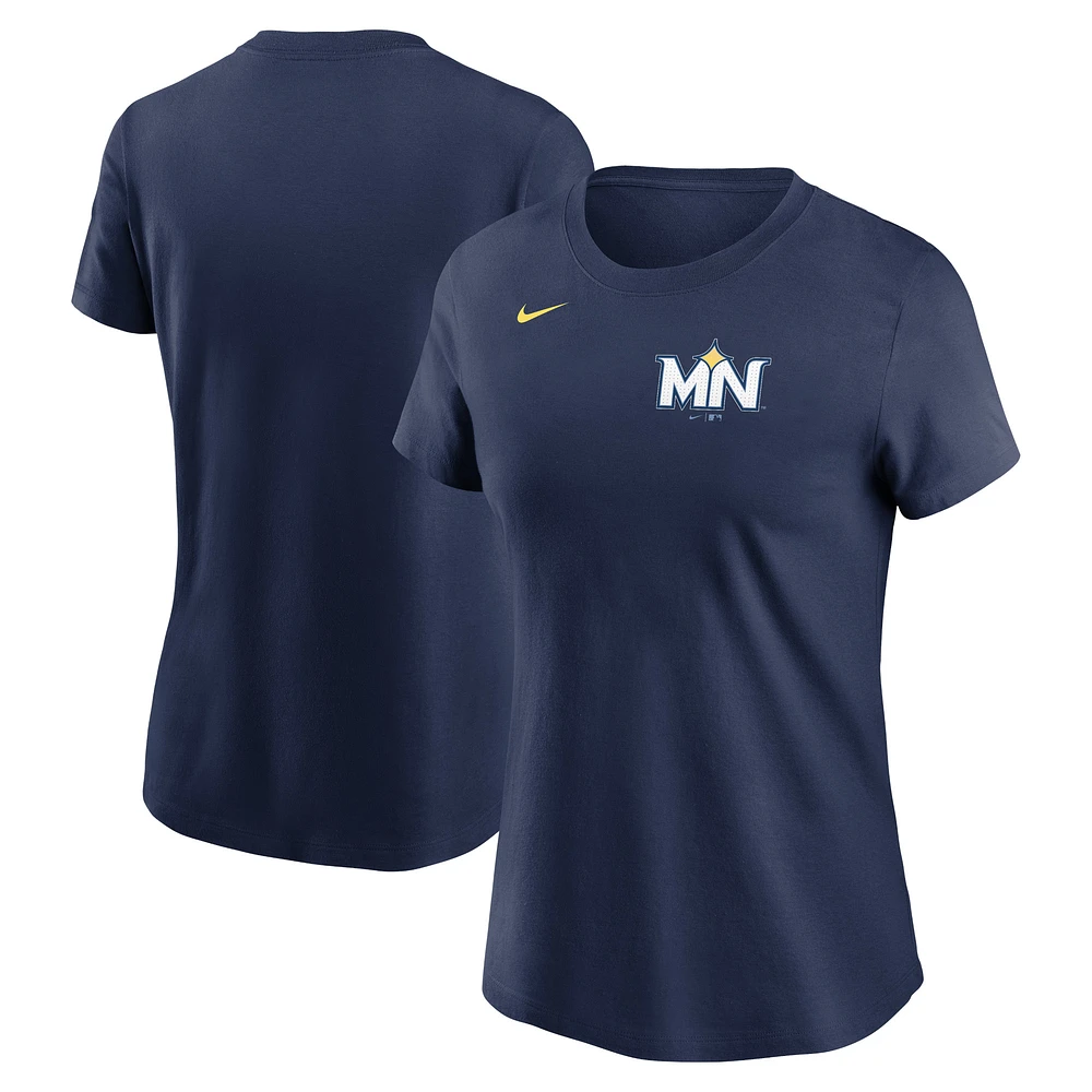 T-shirt Nike pour femme, bleu marine, Minnesota Twins 2024 City Connect Wordmark