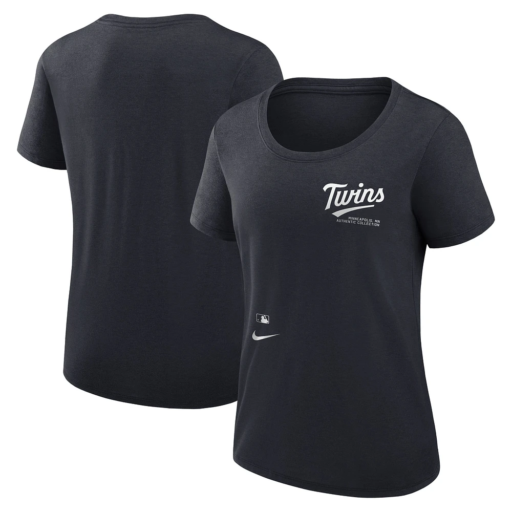 T-shirt à encolure dégagée Performance Authentic Collection Nike pour femmes, bleu marine, Minnesota Twins