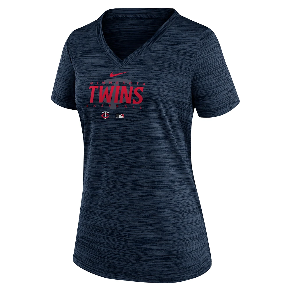 T-shirt Nike Minnesota Twins Authentic Collection Velocity Practice Performance pour femme - Bleu marine