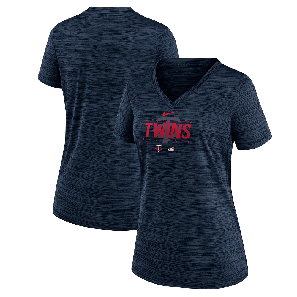 T-shirt Nike Minnesota Twins Authentic Collection Velocity Practice Performance pour femme - Bleu marine