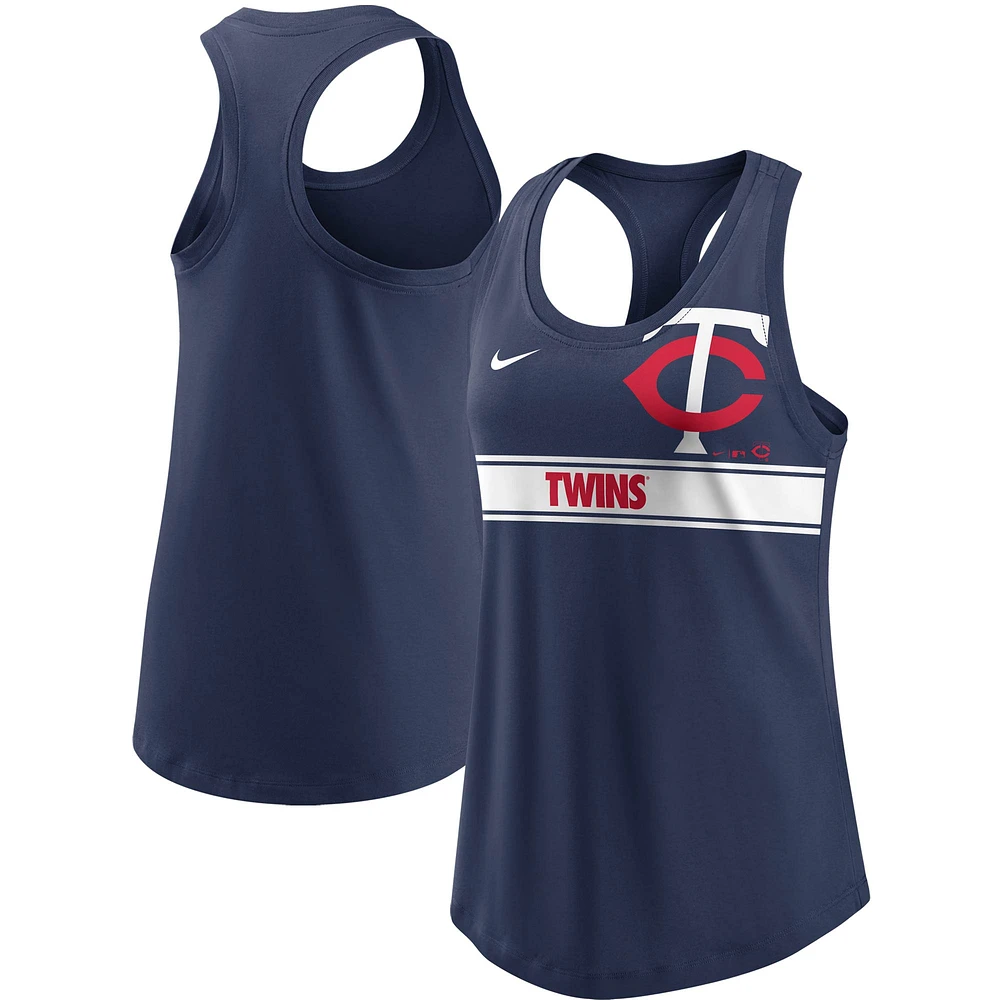 Women's Nike Navy Minnesota Twins Cropped Logo Performance Racerback Tank Top