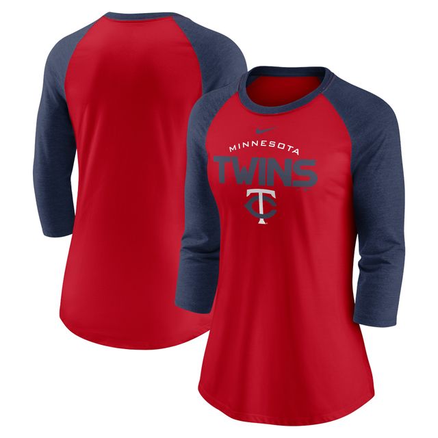 T-shirt à manches trois-quarts Nike rouge/marine Minnesota Twins Modern Baseball Arch Tri-Blend Raglan pour femme