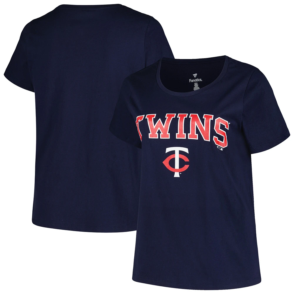 T-shirt à col en V avec logo arc de grande taille pour femmes Profile Navy Minnesota Twins