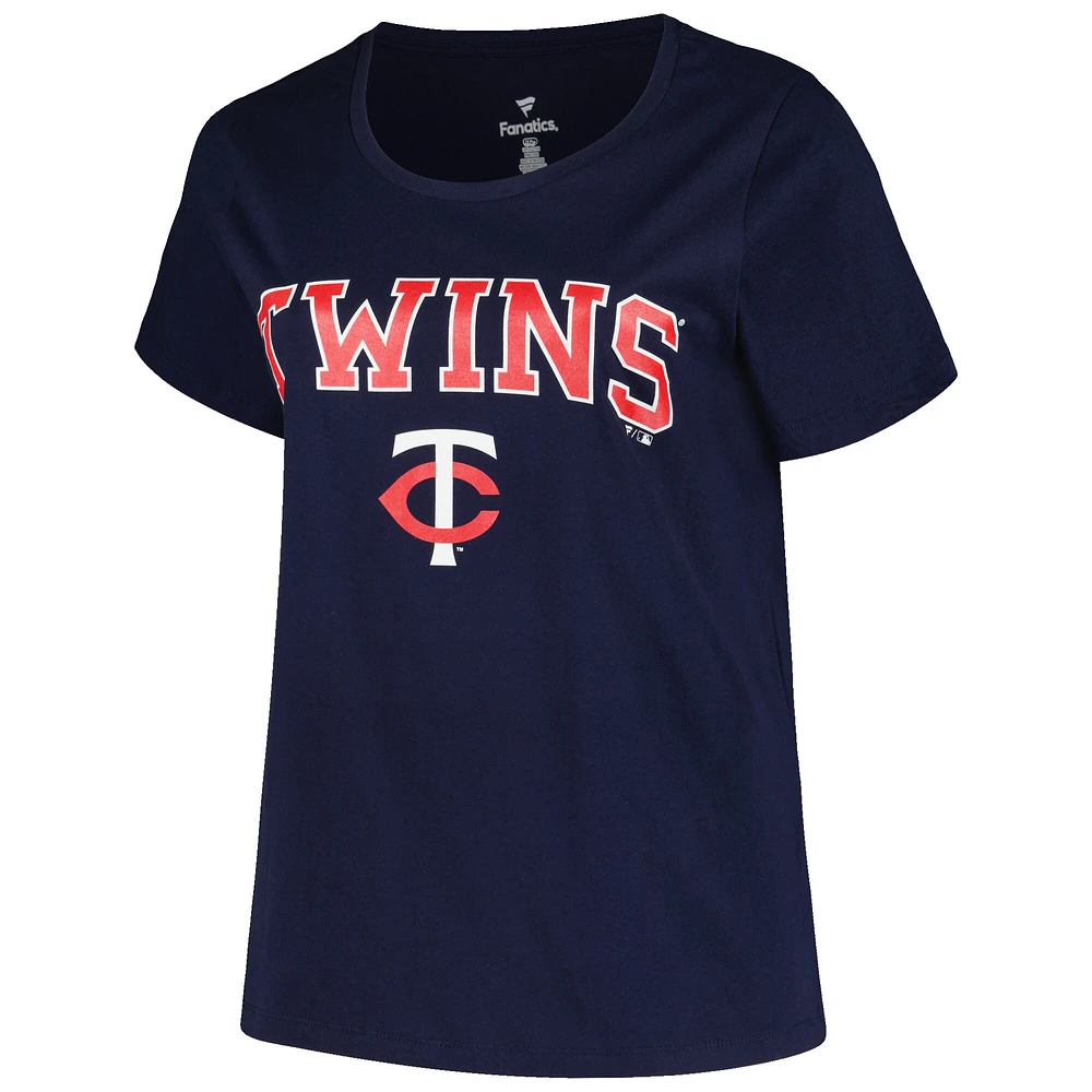 T-shirt à col en V avec logo arc de grande taille pour femmes Profile Navy Minnesota Twins