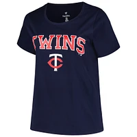 T-shirt à col en V avec logo arc de grande taille pour femmes Profile Navy Minnesota Twins