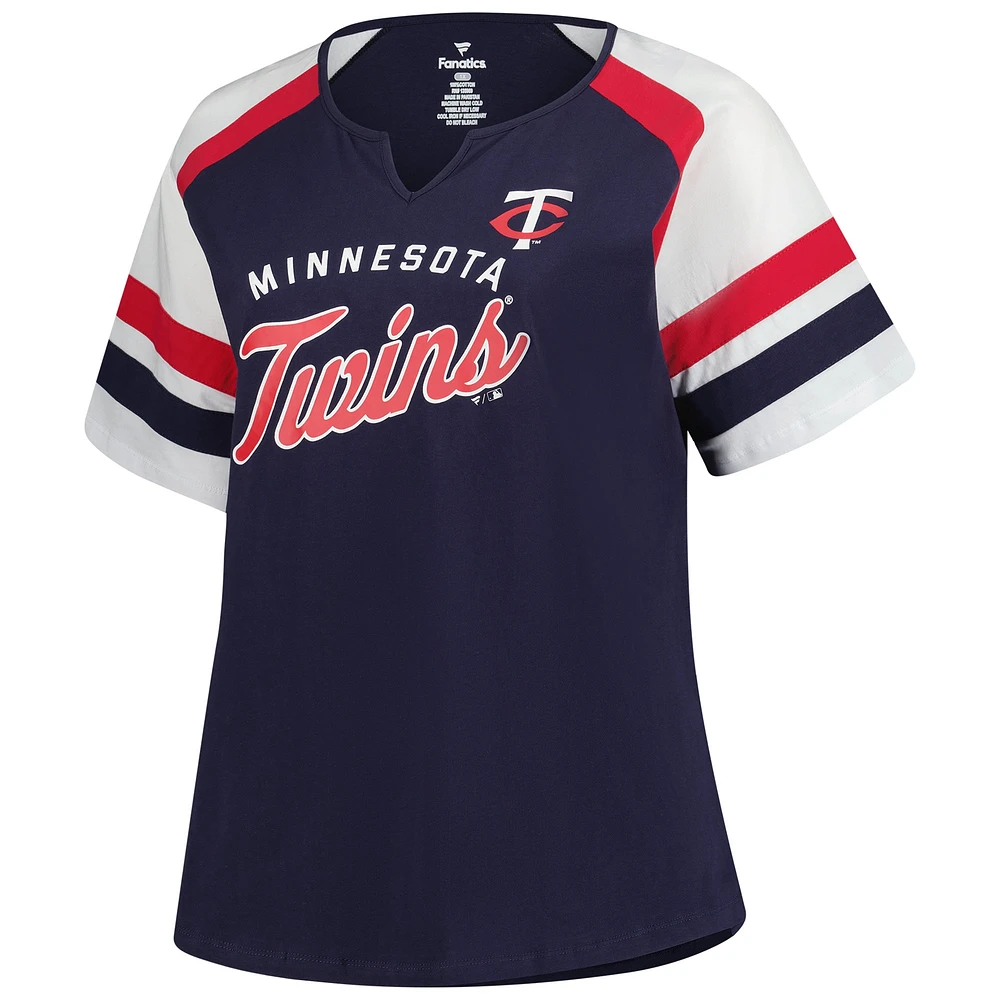 Women's Profile  Navy Minnesota Twins Plus Sized Arched Notch Neck T-Shirt