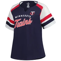 Women's Profile  Navy Minnesota Twins Plus Sized Arched Notch Neck T-Shirt