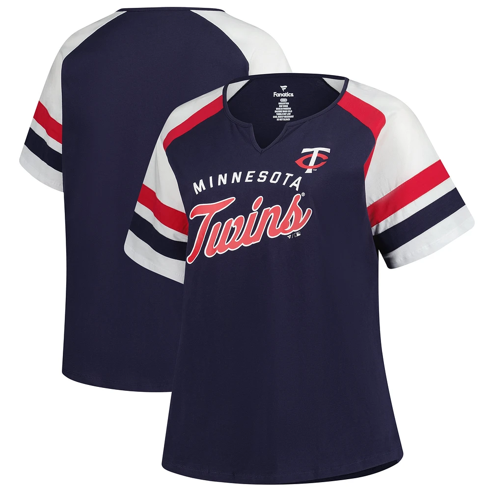 Women's Profile Navy Minnesota Twins Plus Sized Arched Notch Neck T-Shirt