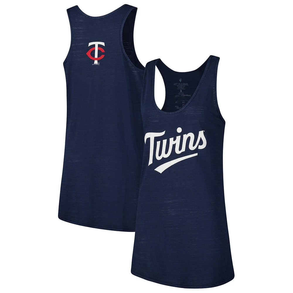 Débardeur à dos nageur doux comme un raisin bleu marine Minnesota Twins pour femmes Swing for the Fences