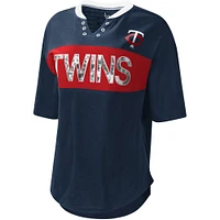 T-shirt à col cranté pour femmes Touch Navy/Red Minnesota Twins Lead Off