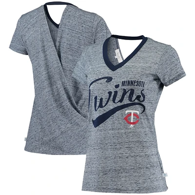 Women's Touch Navy Minnesota Twins Hail Mary Back Wrap Space-Dye V-Neck T-Shirt