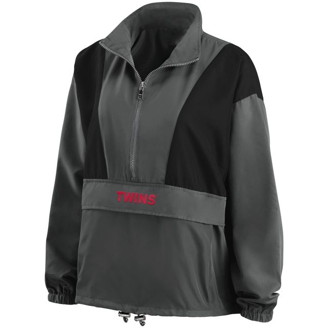 WEAR by Erin Andrews - Veste à demi-fermeture éclair repliable Minnesota Twins pour femme, anthracite