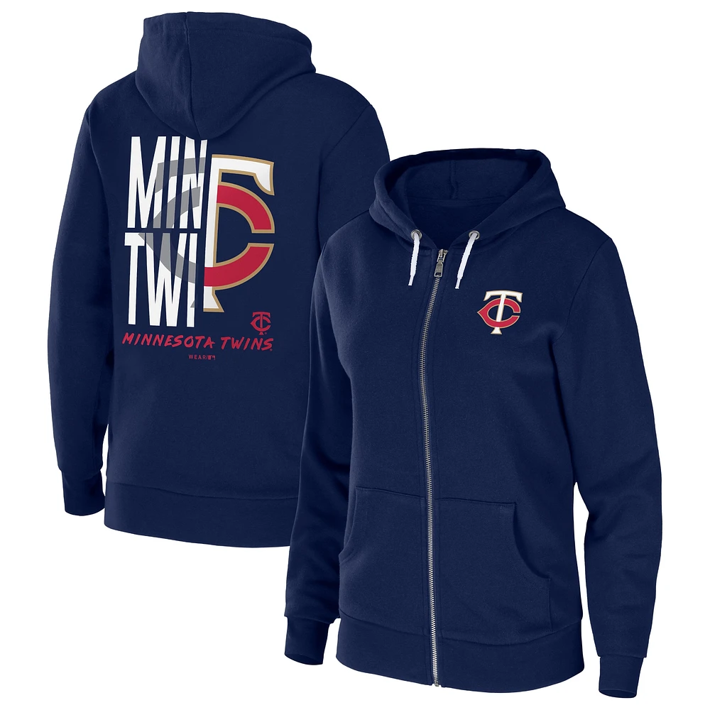 Sweat à capuche entièrement zippé en molleton éponge Minnesota Twins WEAR by Erin Andrews pour femme, bleu marine