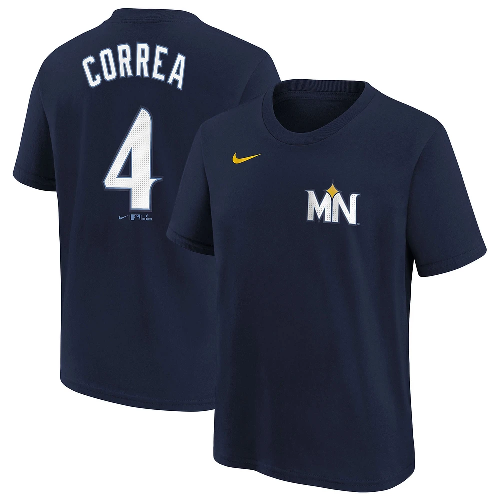 T-shirt Nike Carlos Correa pour jeunes Minnesota Twins 2024 City Connect avec nom et numéro, bleu marine