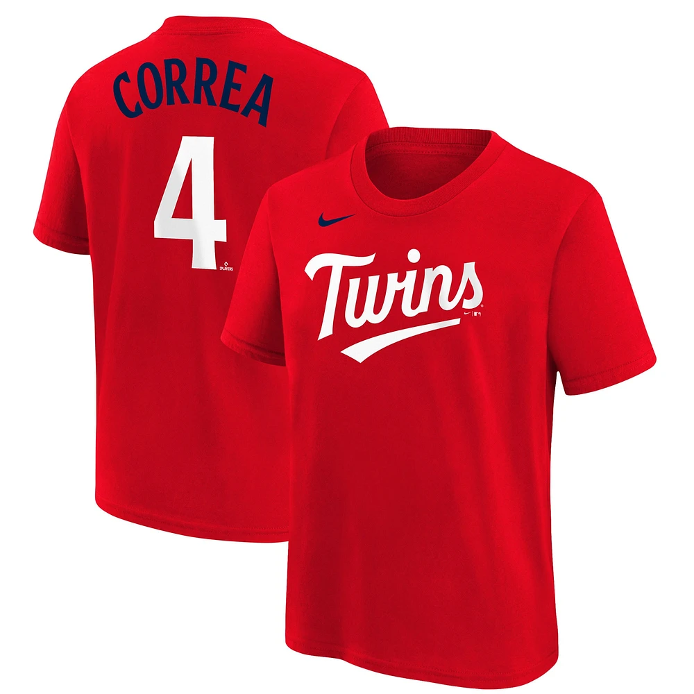 T-shirt Nike Carlos Correa pour enfant avec nom et numéro de joueur des Minnesota Twins, rouge