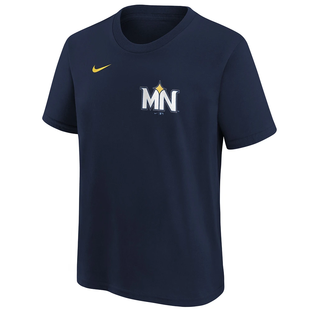 Youth Nike Navy Minnesota Twins 2024 City Connect Wordmark T-Shirt