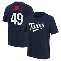 T-shirt avec nom et numéro Nike Pablo Lopez pour jeunes Minnesota Twins, bleu marine