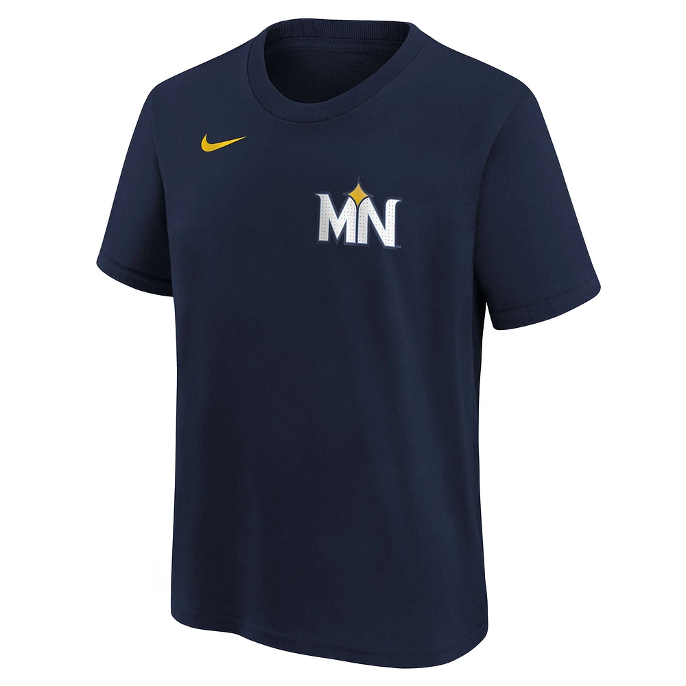 Youth Nike Royce Lewis Navy Minnesota Twins Fuse City Connect Name & Number T-Shirt