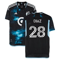 Jefferson Díaz Minnesota United FC Autographed Match-Used #28 Black adidas Jersey from the 2024 MLS Season - Size L