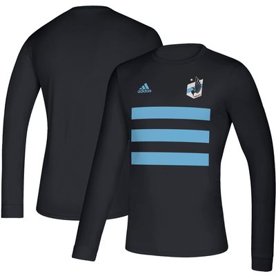 Men's adidas Black Minnesota United FC Three Stripe Life Pitch Long Sleeve T-Shirt