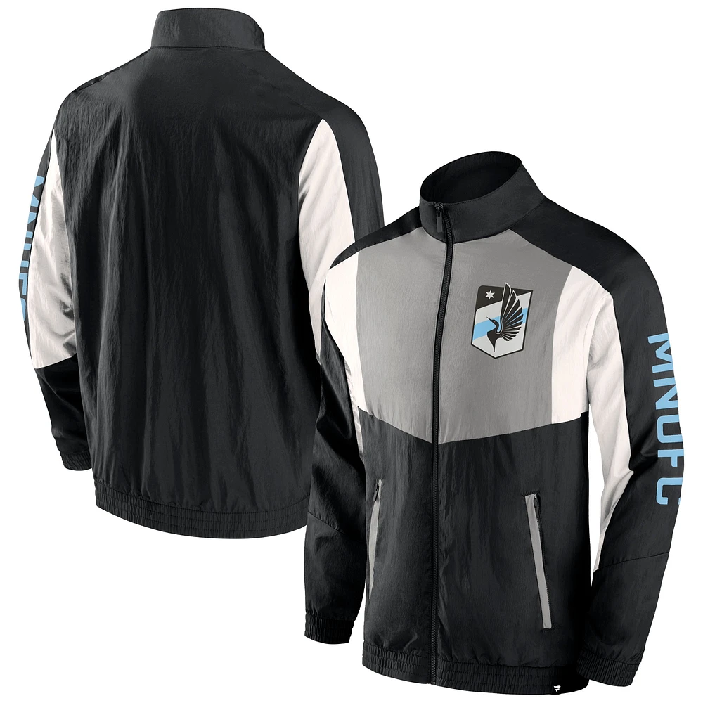 Veste de survêtement entièrement zippée Minnesota United FC Net Goal Raglan noire marque Fanatics pour hommes