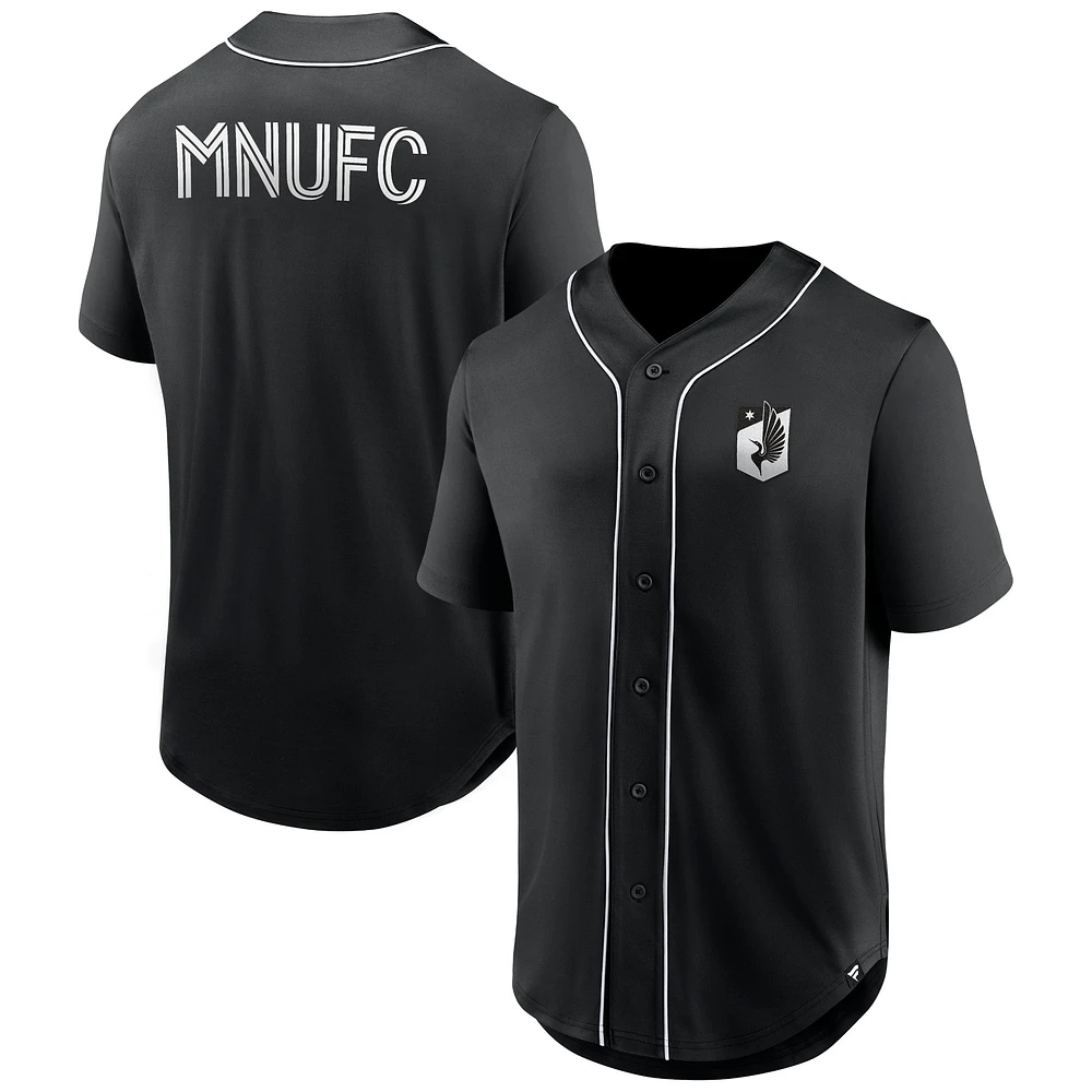 Maillot de baseball boutonné à la mode Minnesota United FC marque Fanatics pour hommes, noir, troisième période